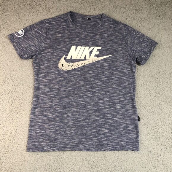 Nike Shirt Mens Large Blue‎ Graphic Print Logo Spell Out Crew Neck Swoosh Tee - Picture 1 of 10